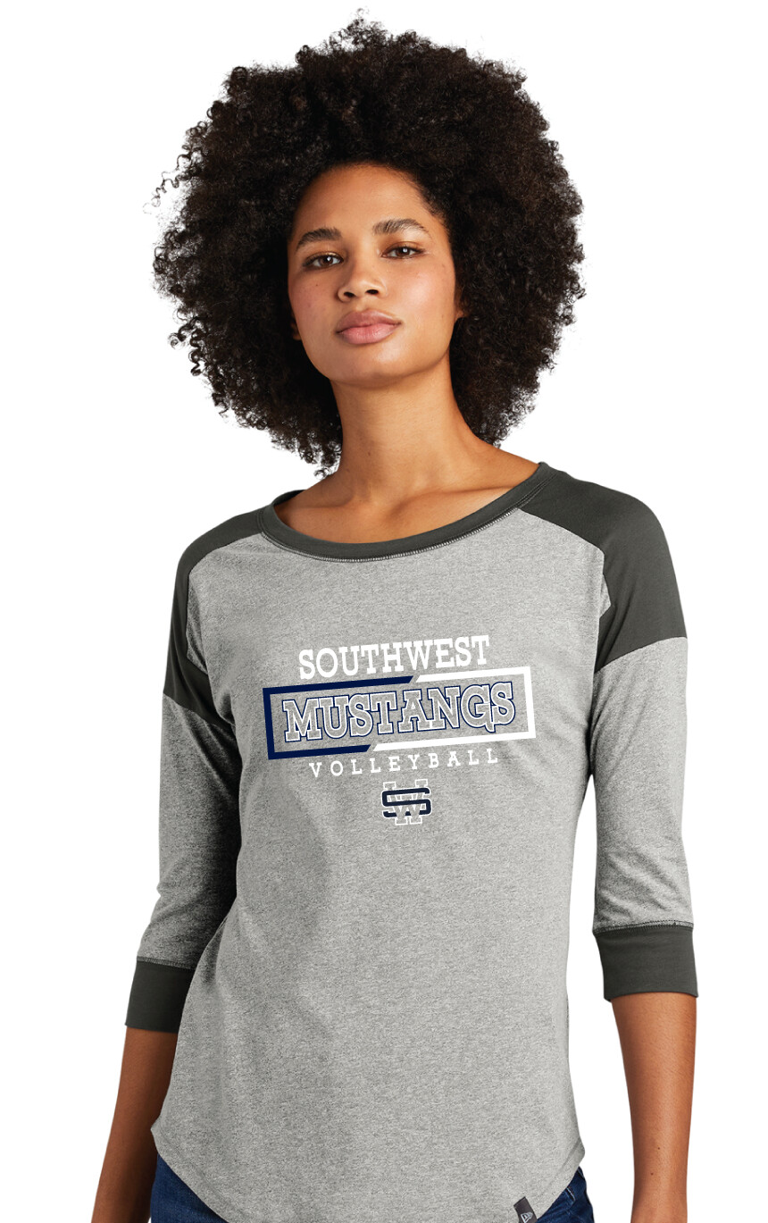USW Volleyball - 2 Tone Rectangle - 3/4 Sleeve Baseball Raglan Tee