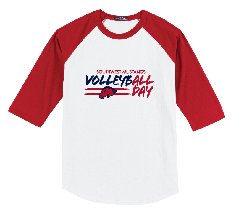 USW Volleyball - All Day - Raglan Baseball, Color: White / Red