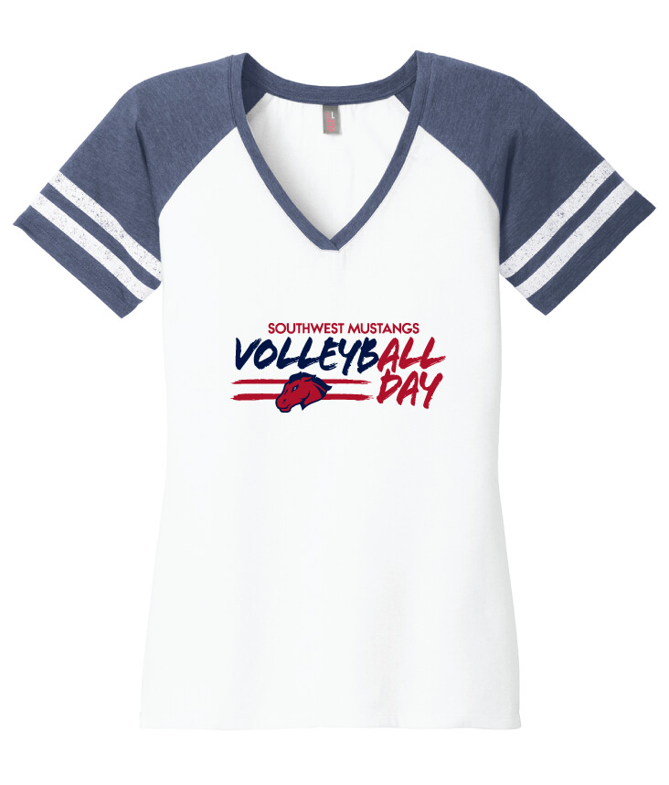 USW Volleyball - All Day - Game V-Neck, Color: White / Navy