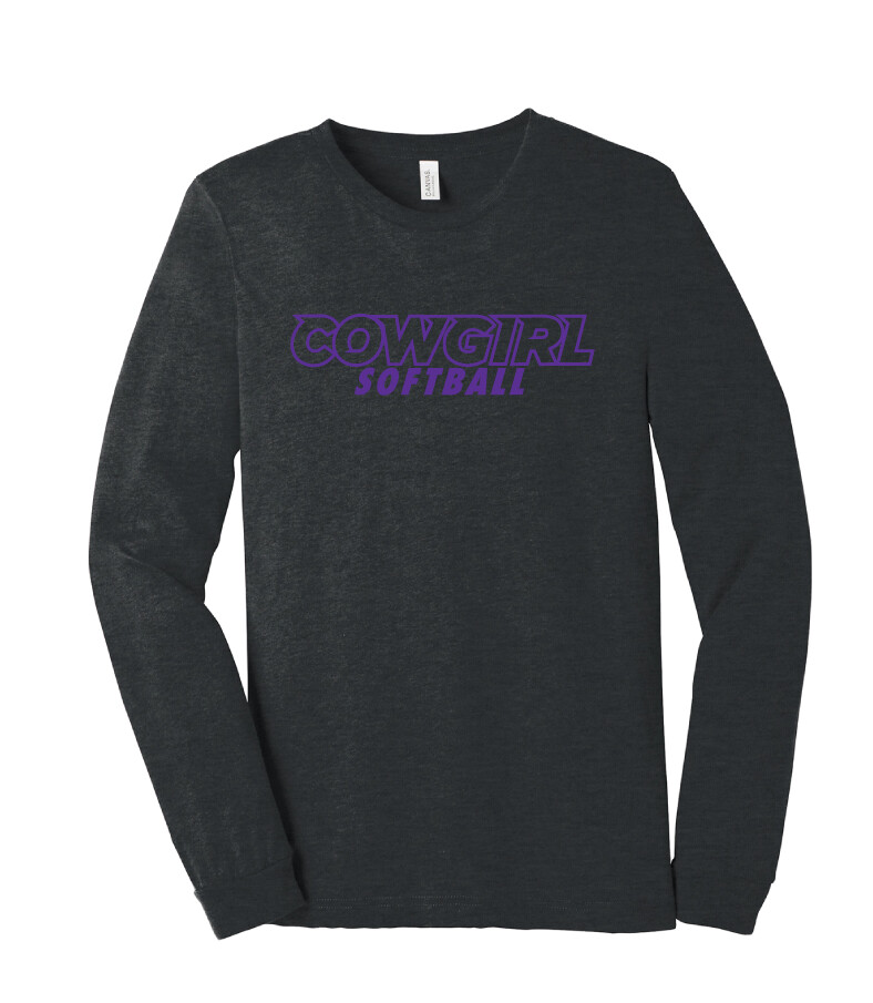 HSU Softball - Cowgirl Outline - Bella+Canvas Long Sleeve, Color: Dark Heather