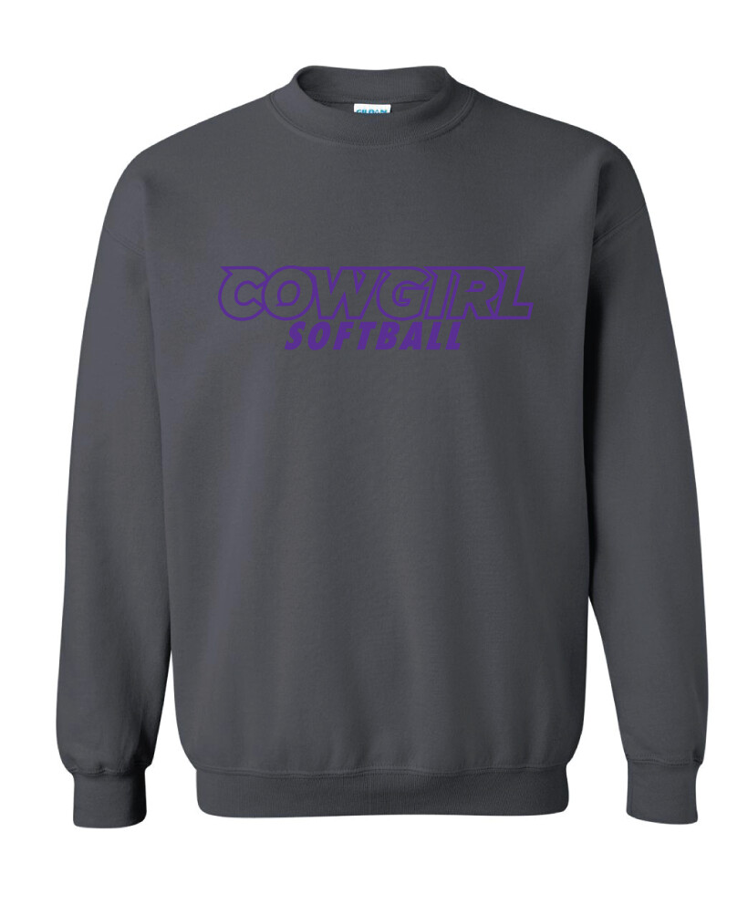 HSU Softball - Cowgirl Outline - Crew Sweatshirt, Color: Charcoal