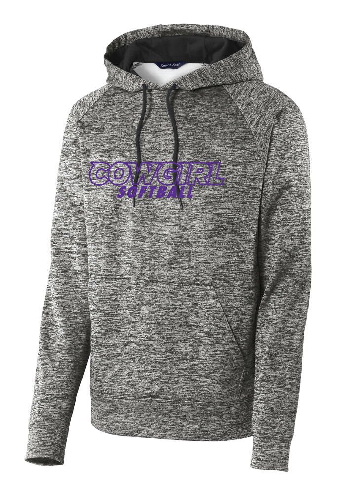 HSU Softball - Cowgirl Outline - Electric Dri-Fit Hoodie, Color: Black / White