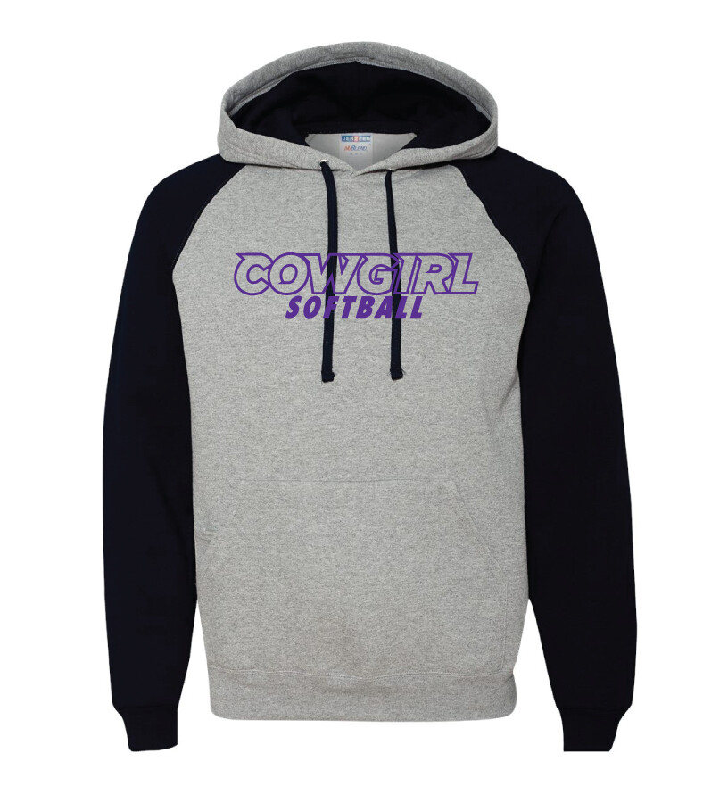 HSU Softball - Cowgirl Outline - Raglan Hoodie, Color: Grey / Black