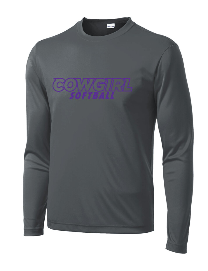 HSU Softball - Cowgirl Outline - Dri-Fit Long Sleeve, Color: Iron Grey