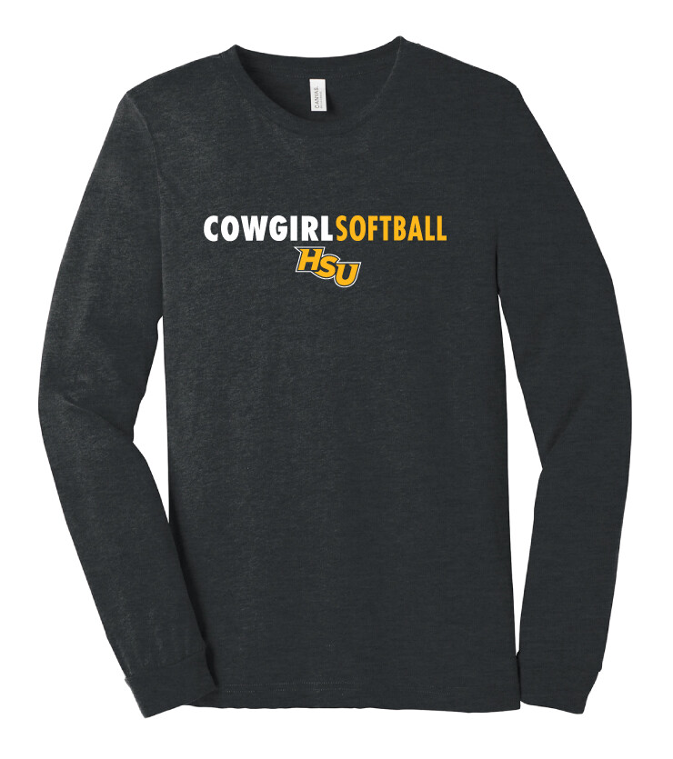 HSU Softball - Clean Lines - Bella+Canvas Long Sleeve, Color: Dark Heather