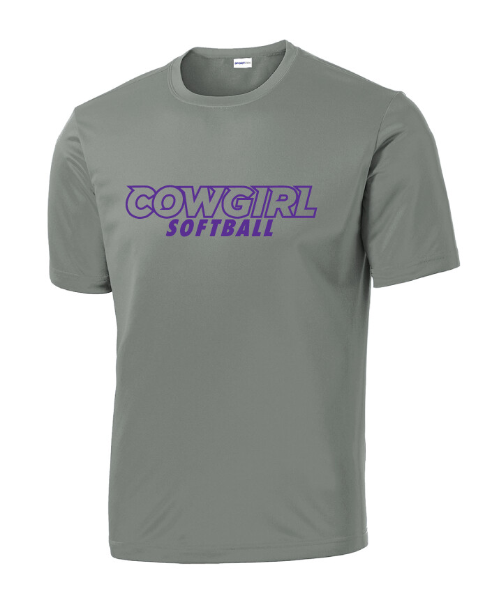 HSU Softball - Cowgirl Outline - Dri-Fit Short Sleeve, Color: Grey Concrete