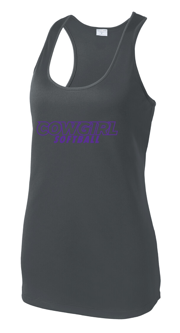 HSU Softball - Cowgirl Outline - Dri-Fit Racerback Tank, Color: Iron Grey