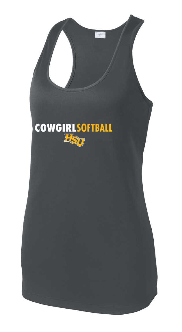 HSU Softball - Clean Lines - Dri-Fit Racerback Tank, Color: Iron Grey