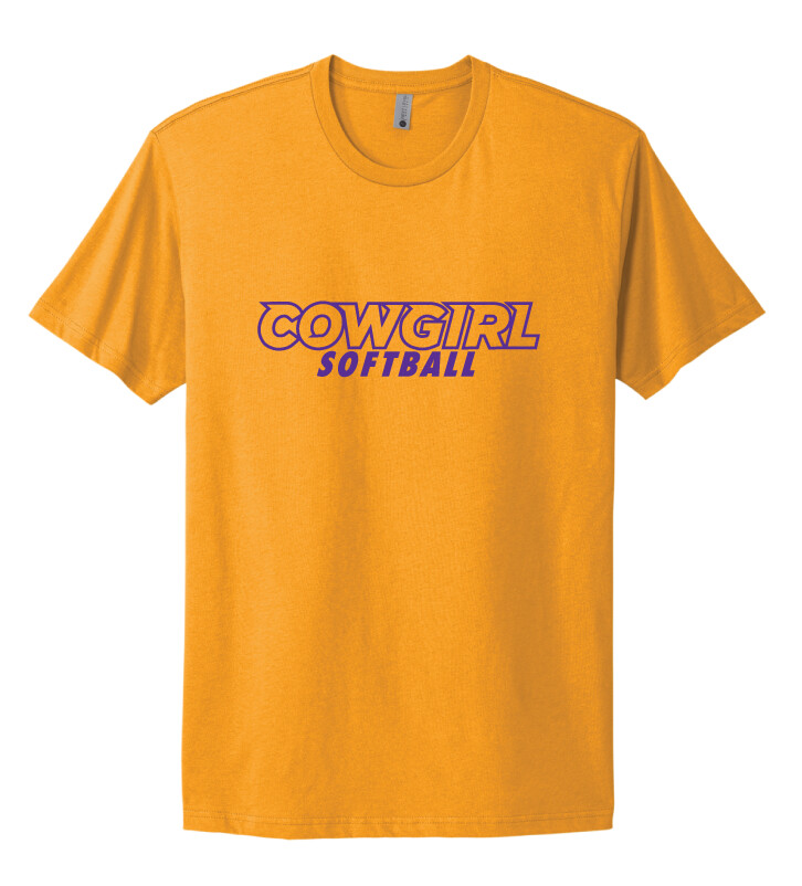 HSU Softball - Cowgirl Outline - Next Level Short Sleeve, Color: Gold
