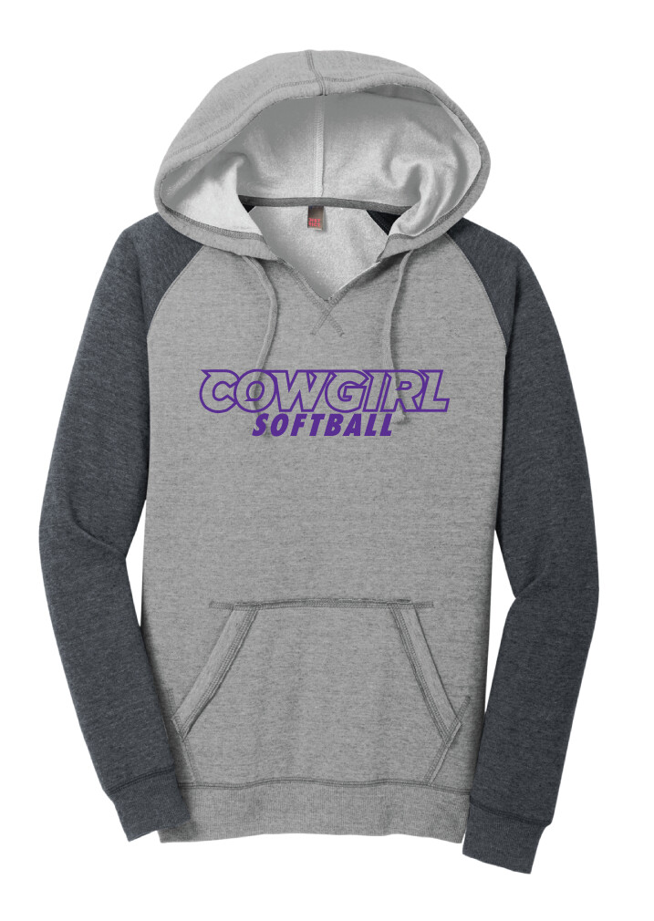 HSU Softball - Cowgirl Outline - Lightweight Raglan Hoodie, Color: Heather Grey