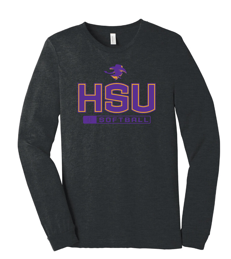HSU Softball - Big HSU - Bella+Canvas Long Sleeve, Color: Dark Heather