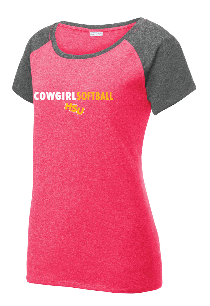 HSU Softball - Clean Lines - Heather Scoop Neck, Color: Hot Pink / Graphite