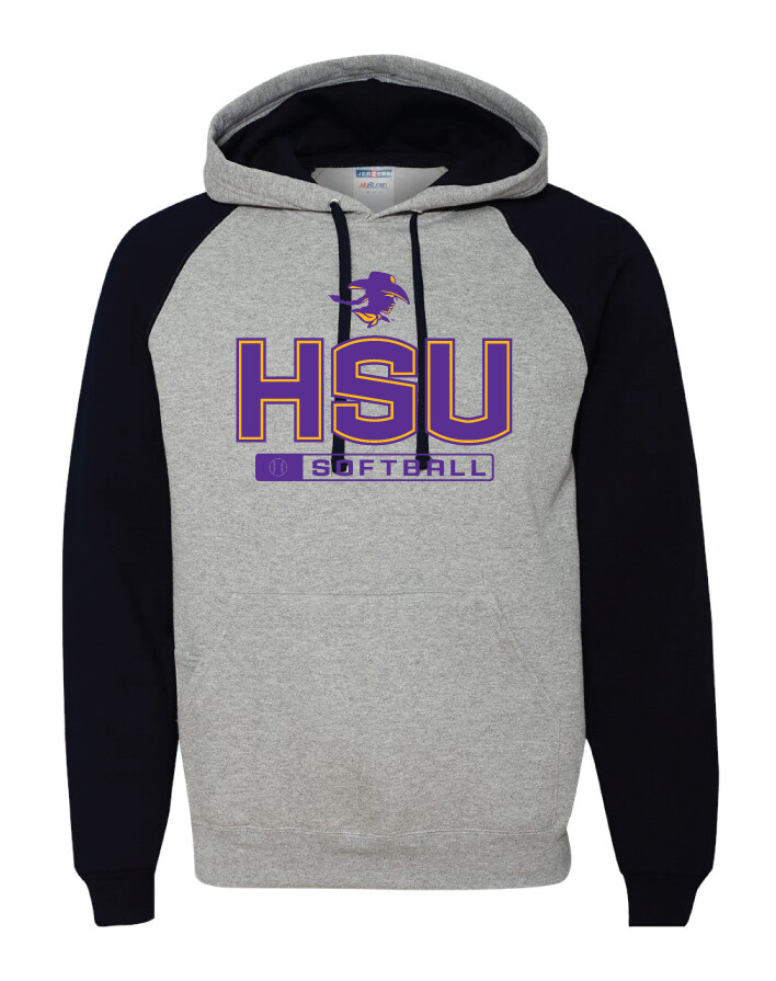 HSU Softball - Big HSU - Raglan Hoodie, Color: Black / Grey