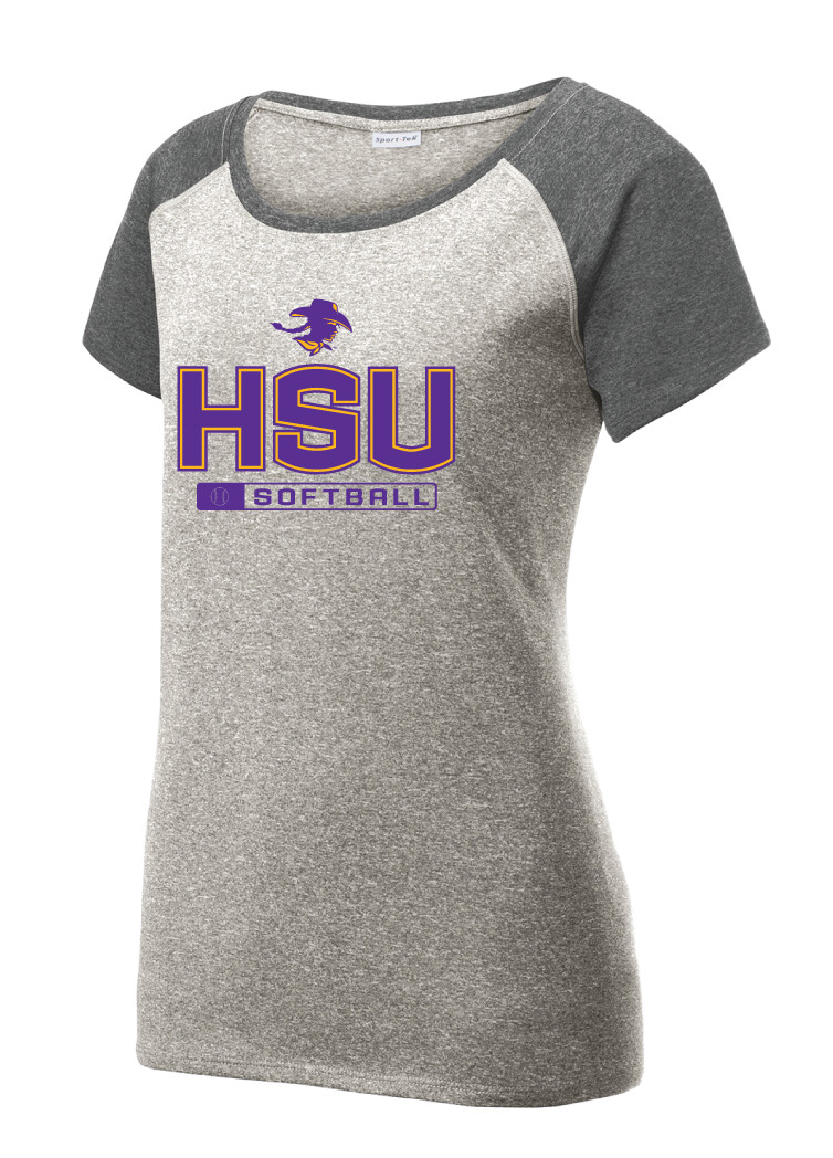 HSU Softball - Big HSU - Heather Scoop Neck, Color: Grey / Graphite