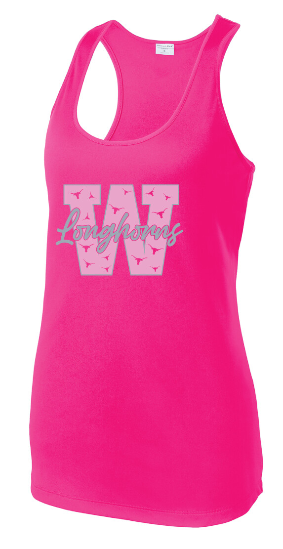 Wilmeth - Block W - Dri-Fit Racerback Tank, Garment Color: Hot Pink