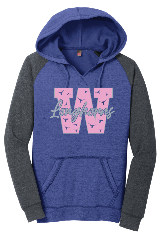 Wilmeth - Block W - Lightweight Raglan Hoodie, Garment Color: Heathered Deep Royal