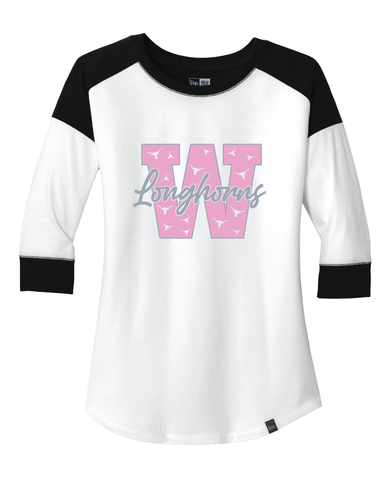 Wilmeth - Block W - 3/4 Sleeve Baseball Raglan Tee, Garment Color: Black / White