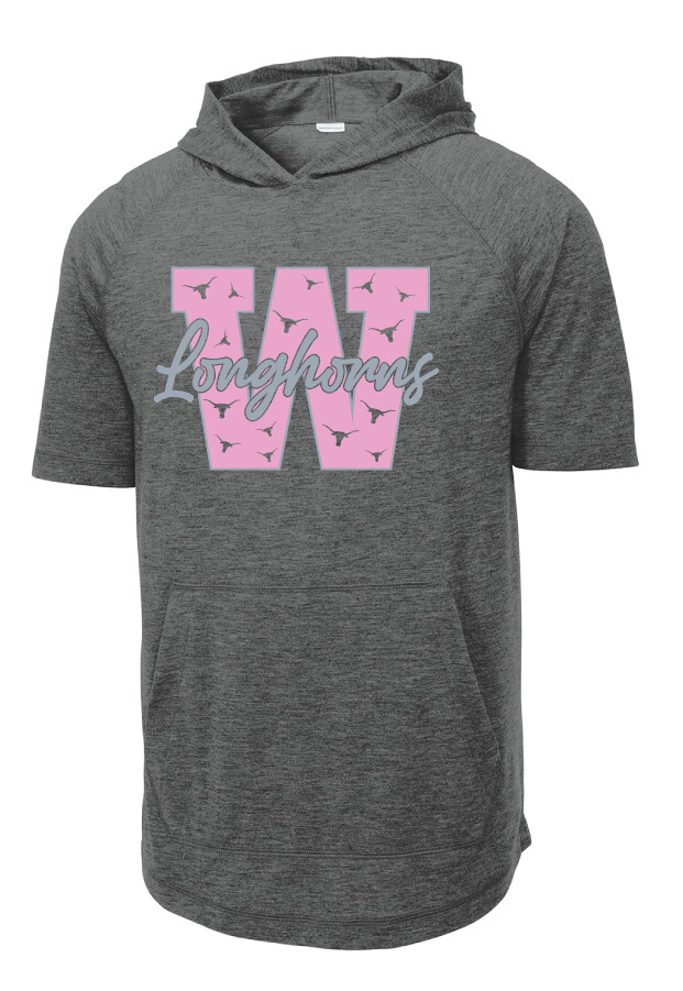 Wilmeth - Block W - Short Sleeve Hoodie, Garment Color: Dark Grey Heather