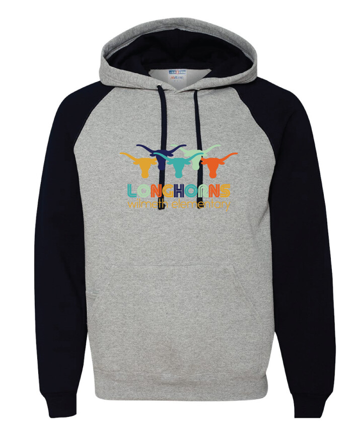Wilmeth - Retro Rainbow - Raglan Hoodie, Garment Color: Grey / Black