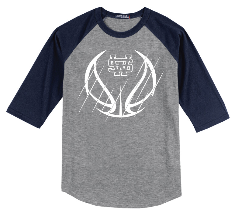 USW Basketball - Scratches - Raglan Baseball, Color: Grey / Navy