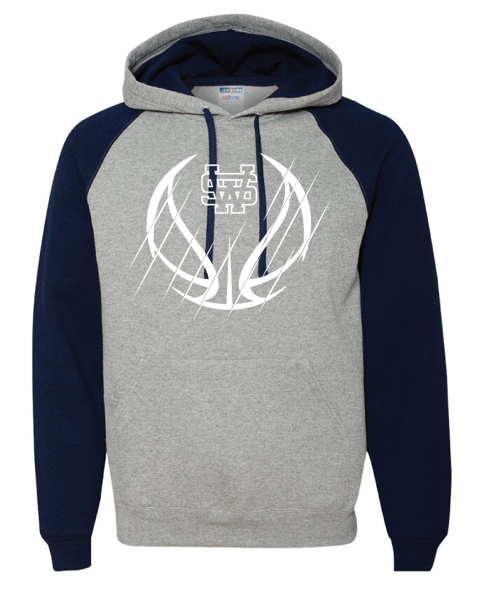 USW Basketball - Scratches - Raglan Hoodie, Color: Grey / Navy