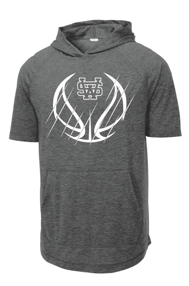 USW Basketball - Scratches - Short Sleeve Hoodie, Color: Dark Grey Heather