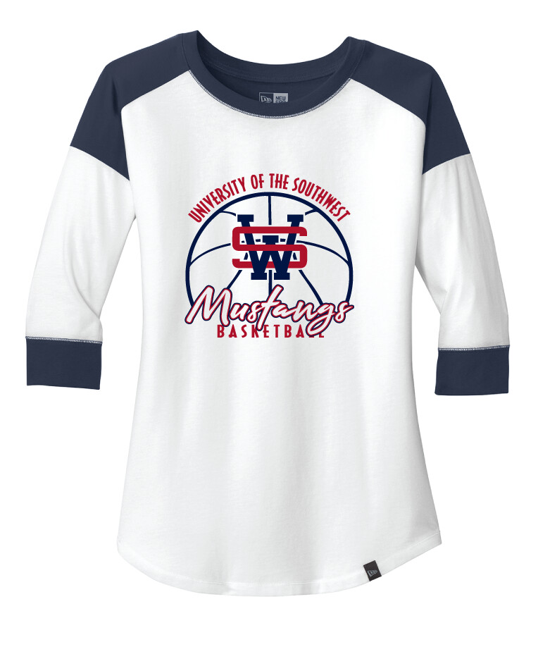 USW Basketball - Big Basketball - 3/4 Sleeve Baseball Raglan Tee, Color: True Navy / White