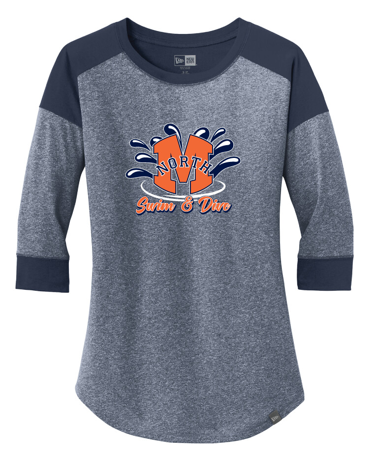 North Swim/Dive - Splash - 3/4 Sleeve Baseball Raglan Tee, Color: True Navy / True Navy