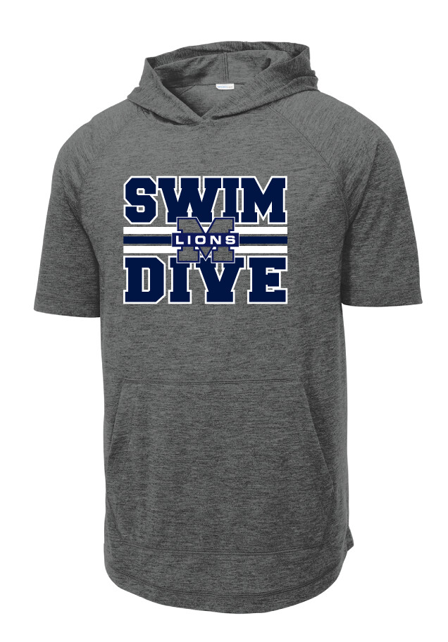 McKinney Swim/Dive - Big Design - Short Sleeve Hoodie, Color: Dark Grey Heather