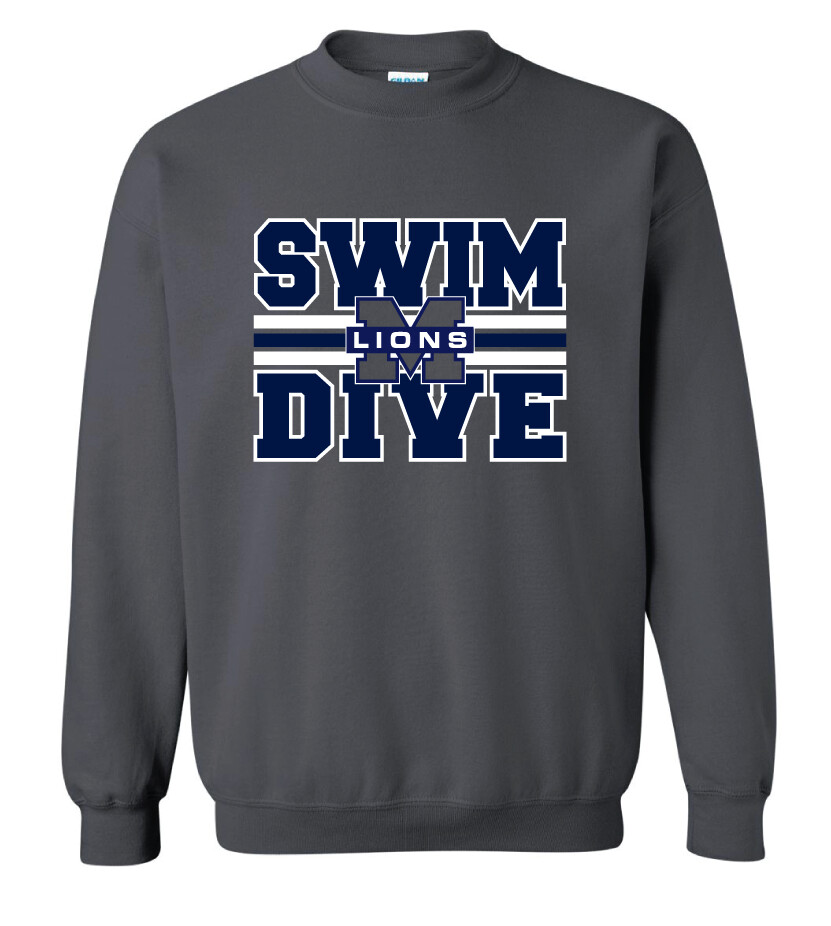 McKinney Swim/Dive - Big Design - Crew Sweatshirt, Color: Charcoal