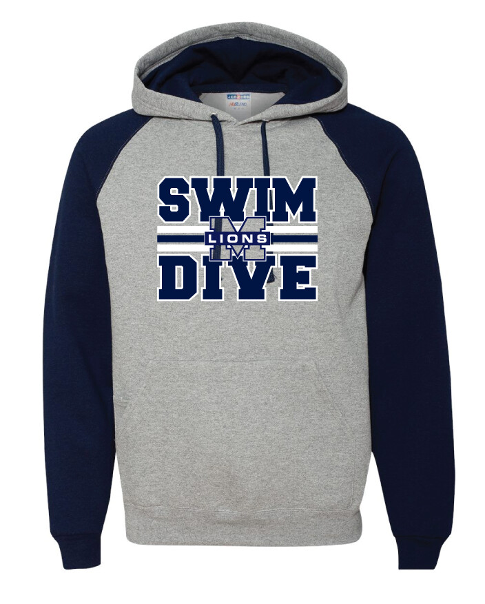McKinney Swim/Dive - Big Design - Raglan Hoodie, Color: Grey / Navy