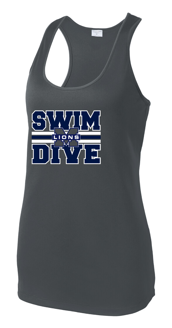 McKinney Swim/Dive - Big Design - Dri-Fit Racerback Tank, Color: Iron Grey