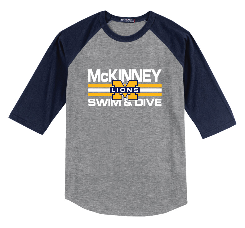 McKinney Swim/Dive - Small Design - Raglan Baseball, Color: Grey / Navy