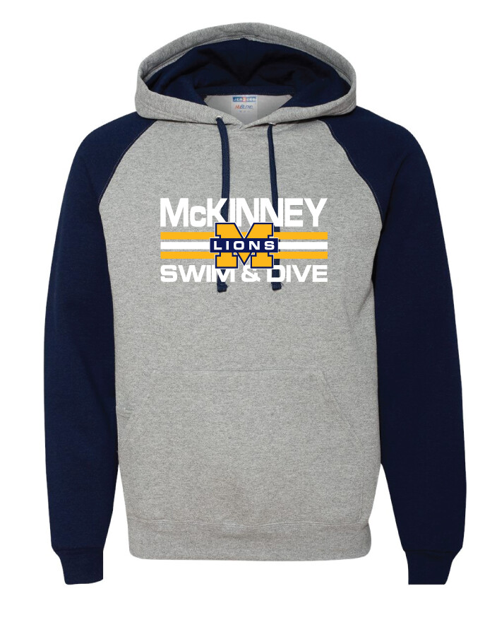 McKinney Swim/Dive - Small Design - Raglan Hoodie, Color: Grey / Navy