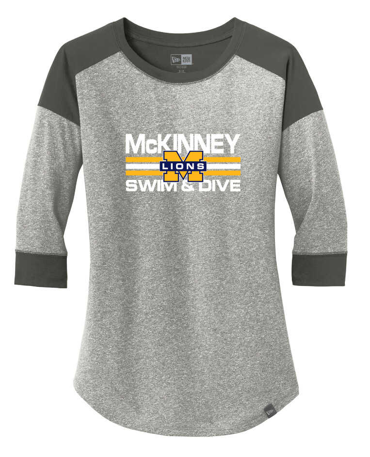 McKinney Swim/Dive - Small Design - 3/4 Sleeve Baseball Raglan Tee, Color: Graphite / Light Graphite