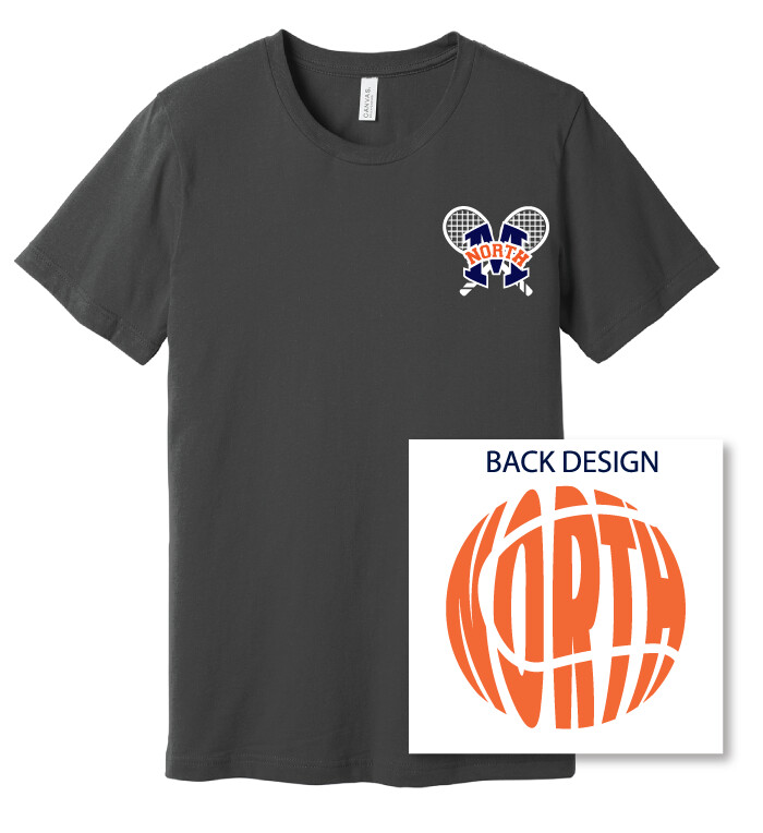 North Tennis - Crossed Rackets - Bella+Canvas Short Sleeve, Color: Charcoal