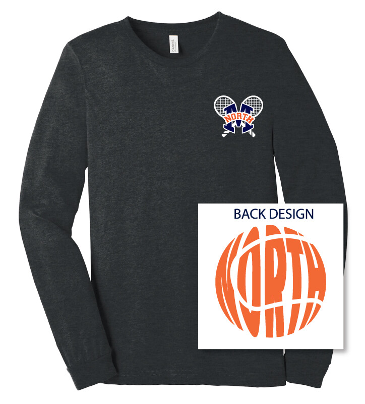 North Tennis - Crossed Rackets - Bella+Canvas Long Sleeve, Color: Dark Heather
