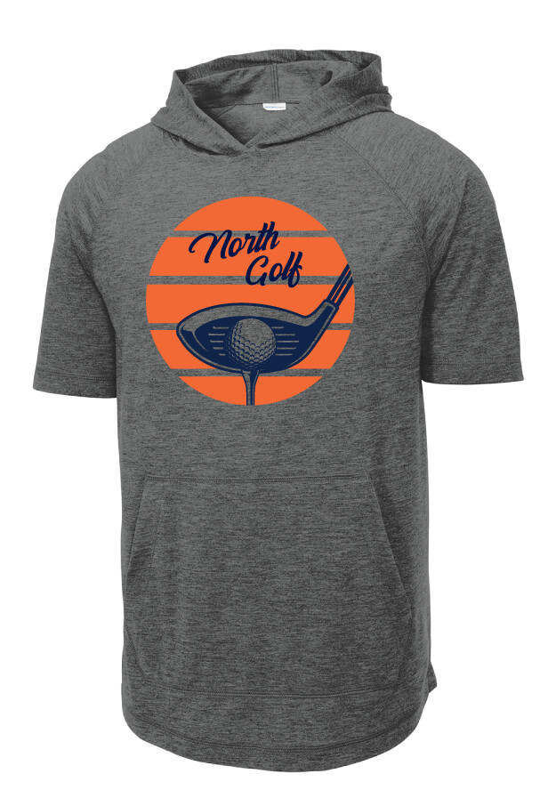 North Golf - Sunrise - Short Sleeve Hoodie, Color: Dark Grey Heather