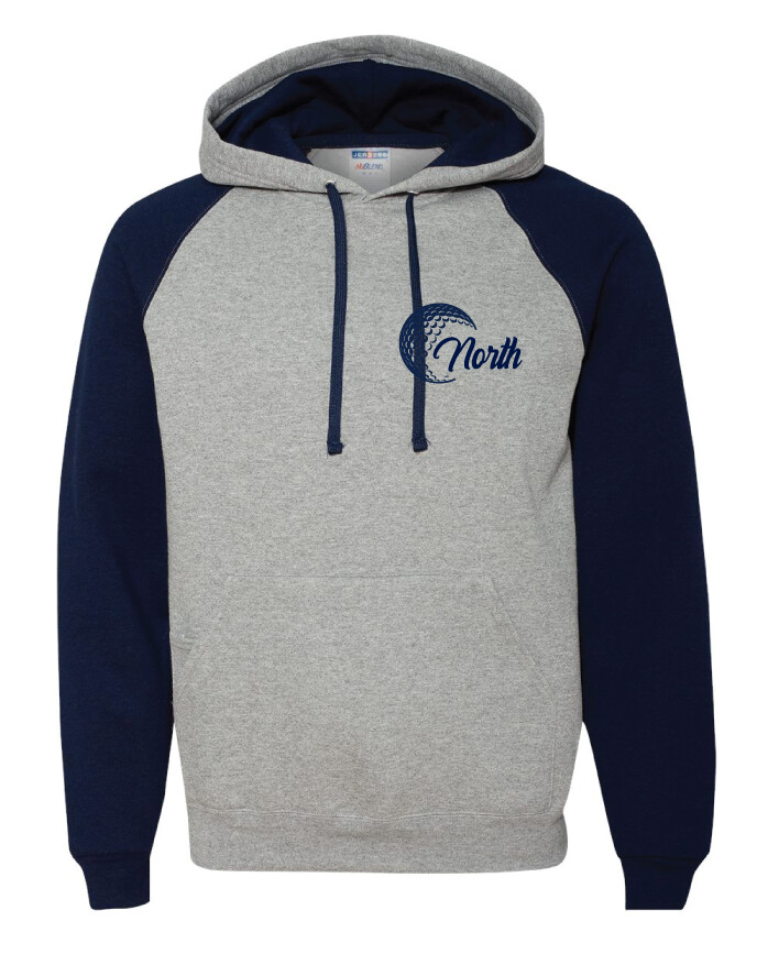 North Golf - Cursive Golf - Raglan Hoodie, Color: Grey / Navy