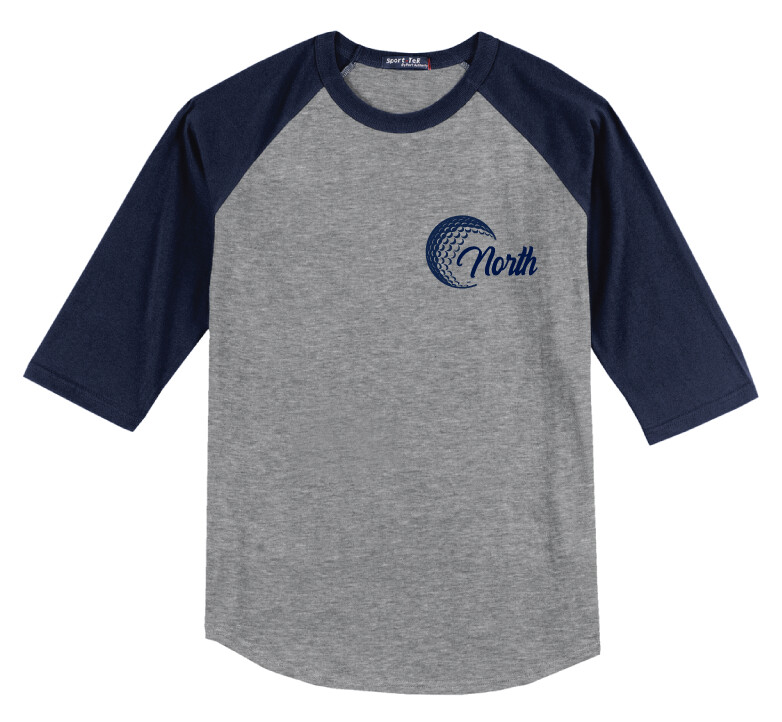 North Golf - Cursive Golf - Raglan Baseball, Color: Grey / Navy