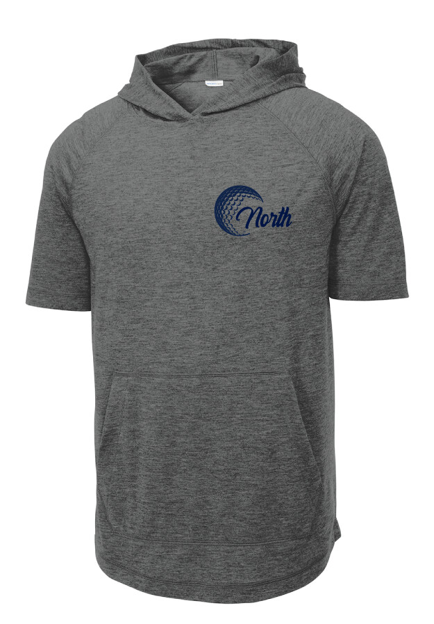 North Golf - Cursive Golf - Short Sleeve Hoodie, Color: Dark Grey Heather