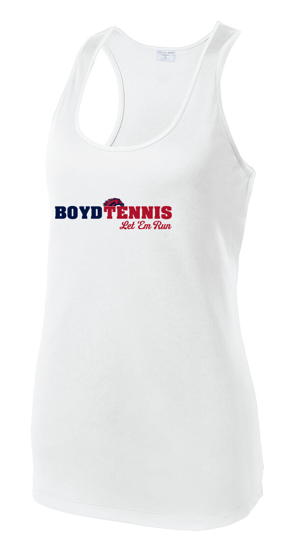 Boyd Tennis - Let &#39;Em Run - Dri-Fit Racerback Tank, Color: White