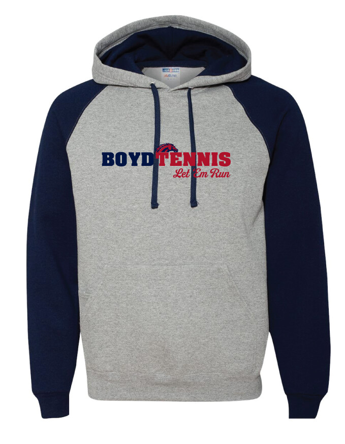 Boyd Tennis - Let &#39;Em Run - Raglan Hoodie, Color: Grey / Navy
