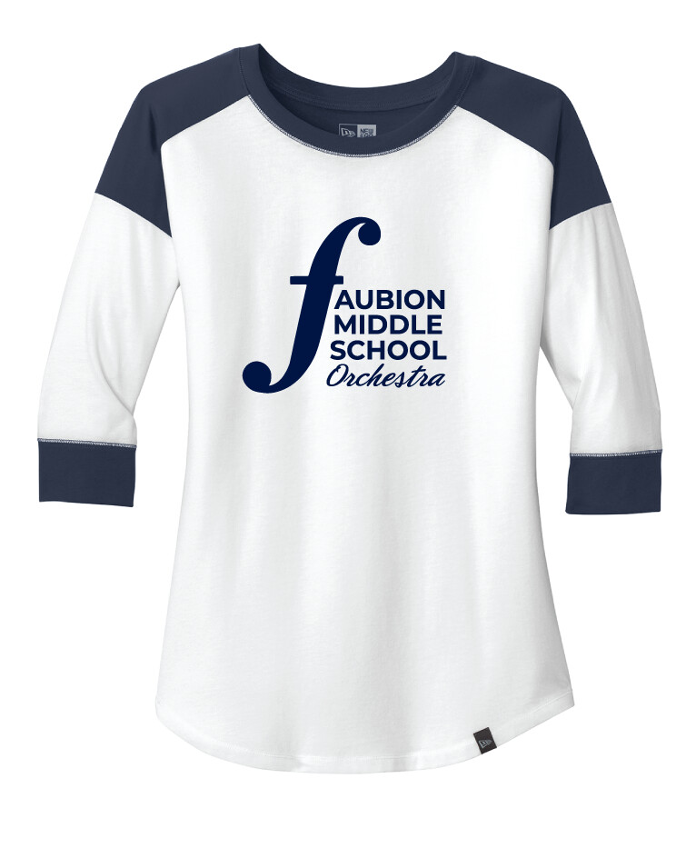 Faubion Orchestra - Orchestra Logo - 3/4 Sleeve Baseball Raglan Tee, Color: True Navy / White