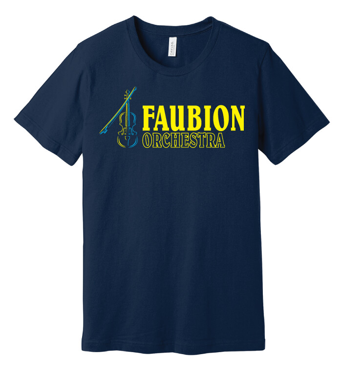 Faubion Orchestra - Neon Violin - Bella+Canvas Short Sleeve, Color: Navy