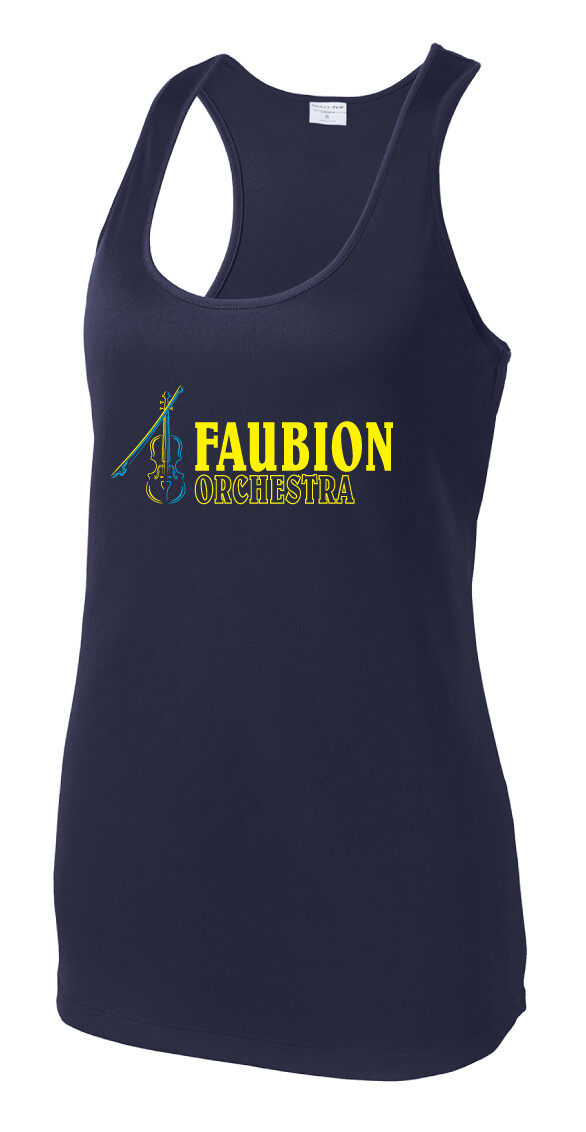 Faubion Orchestra - Neon Violin - Dri-Fit Racerback Tank, Color: Navy