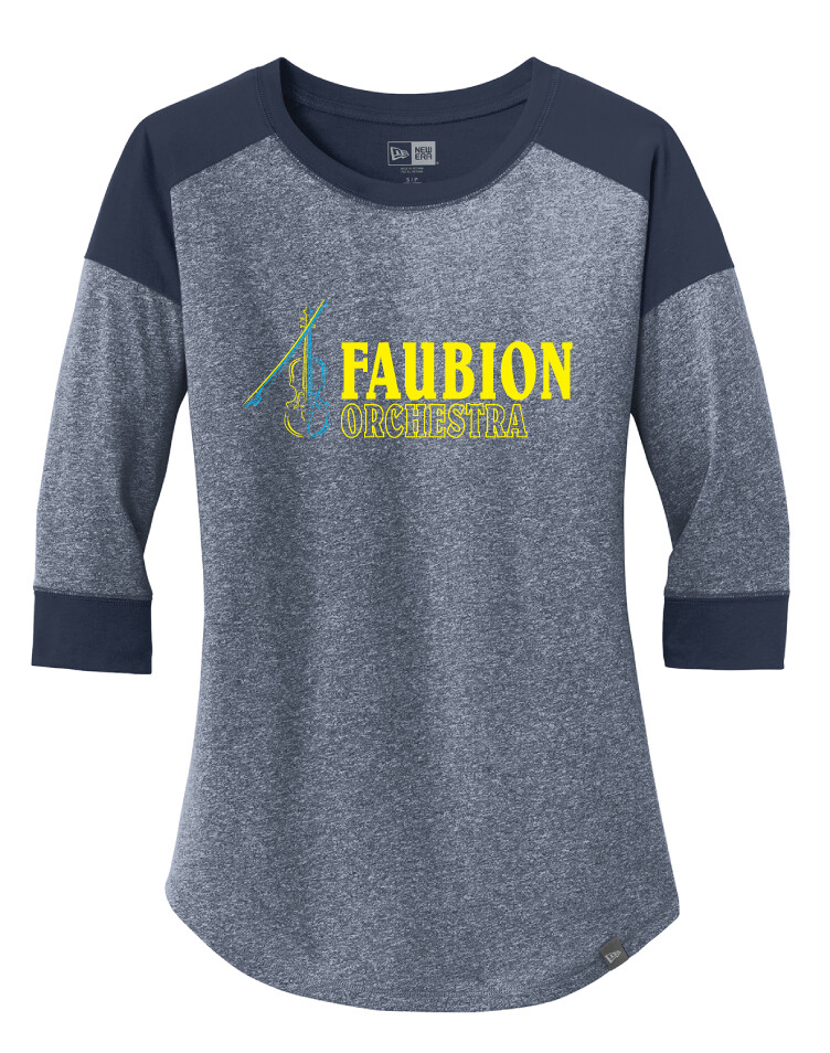 Faubion Orchestra - Neon Violin - 3/4 Sleeve Baseball Raglan Tee, Color: True Navy / True Navy