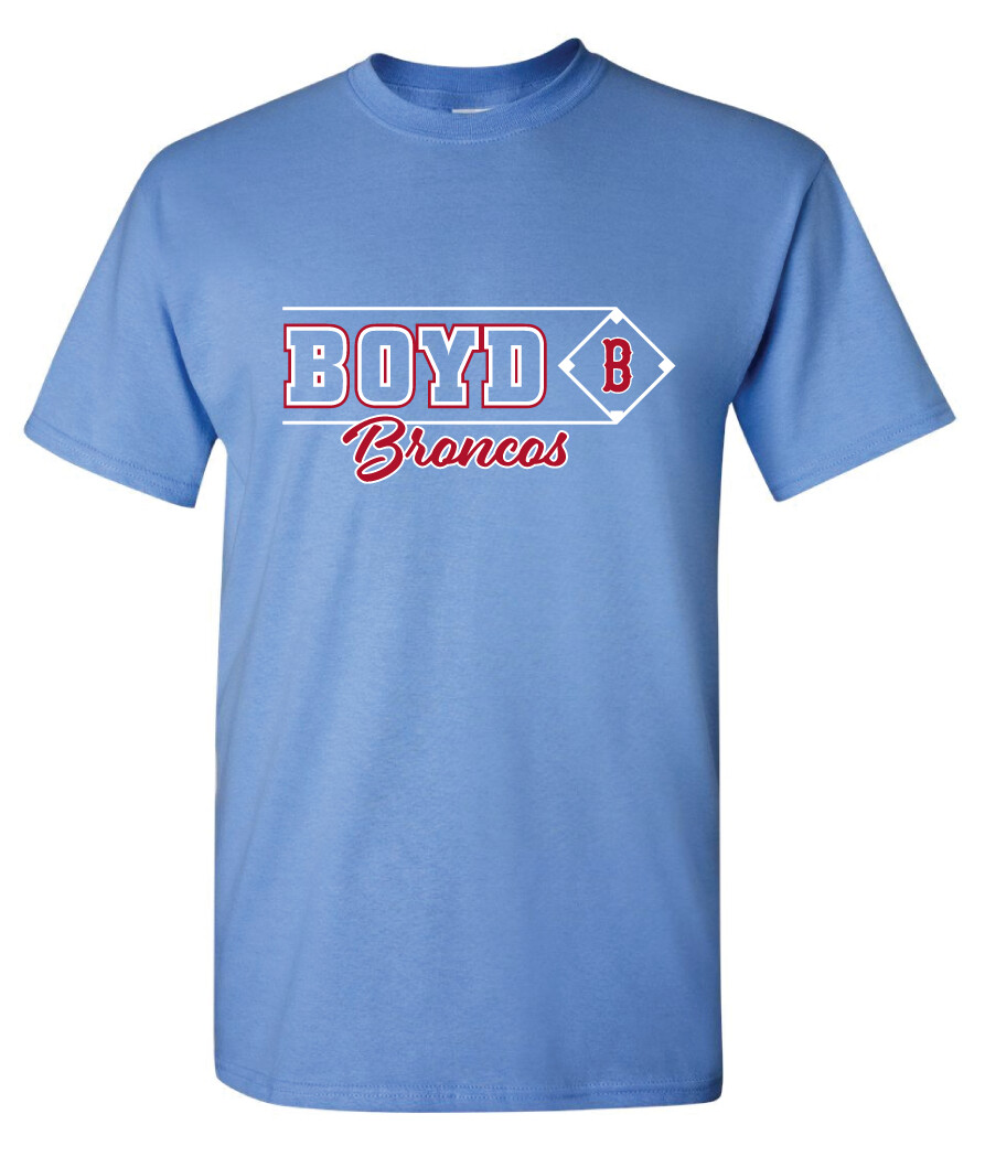 Boyd Baseball - Block Script - Short Sleeve, Color: Columbia Blue