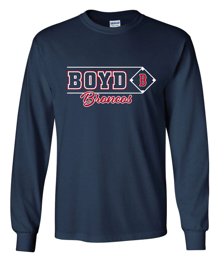 Boyd Baseball - Block Script - Long Sleeve, Color: Navy