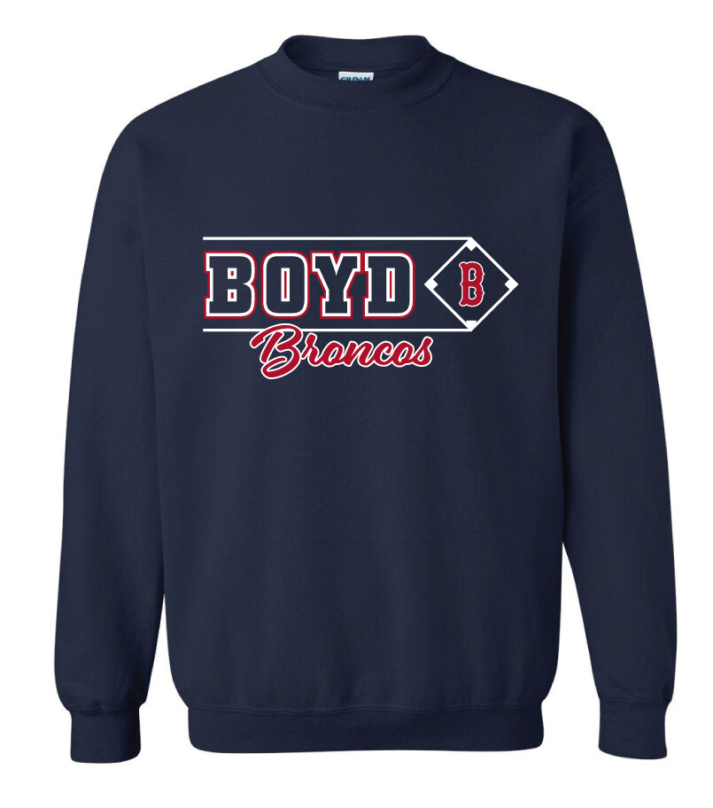 Boyd Baseball - Block Script - Crew Sweatshirt, Color: Navy
